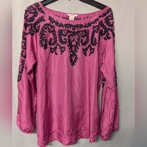 Sundance 100% Silk Blouse with Dark Purple Embroidery